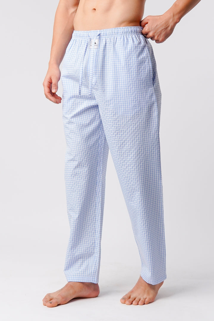 Check Woven Pajamas - Sky Blue & White - Mendeez