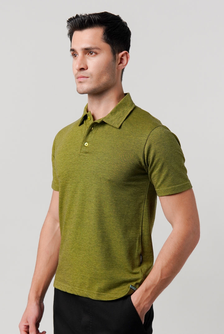 Textured Pique Polo Shirt - Moss Green - Mendeez