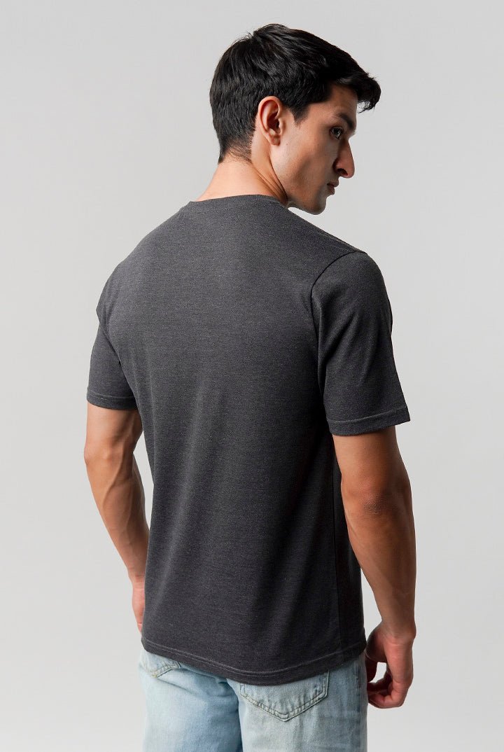 Regular Fit Henley T-Shirt - Charcoal Grey - Mendeez