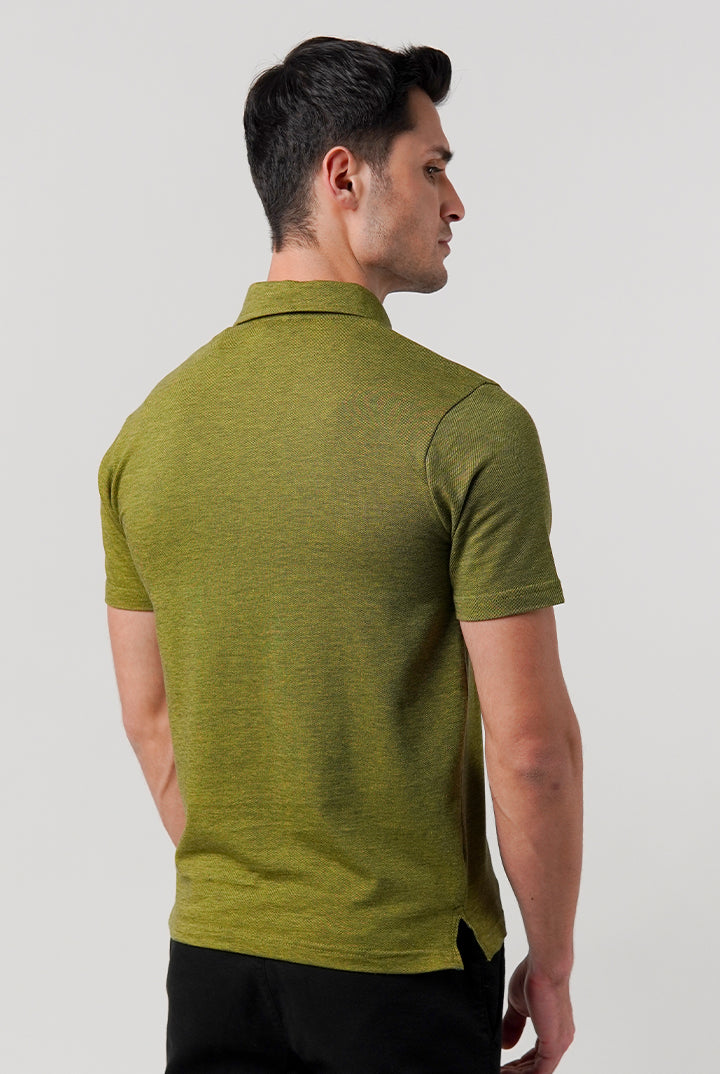 Textured Pique Polo Shirt - Moss Green - Mendeez