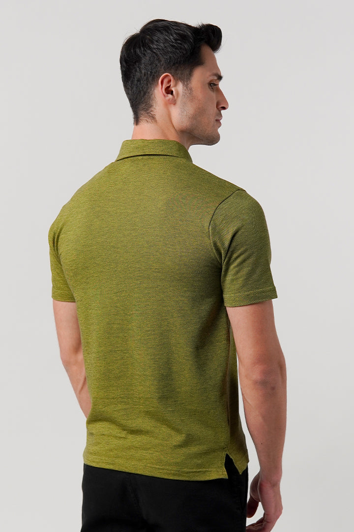 Textured Pique Polo Shirt - Moss Green - Mendeez