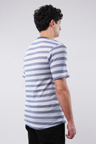 Striped Curved Hem T-Shirt - Sky Blue - Mendeez
