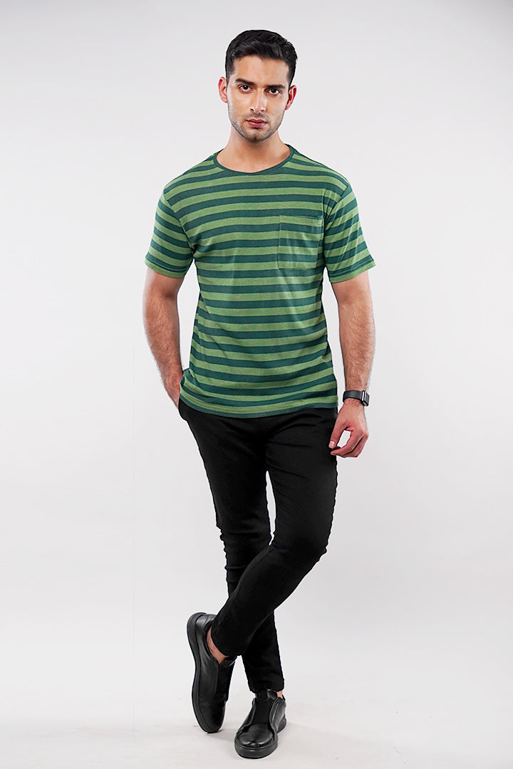 Striped Pocket T-Shirt - Green - Mendeez