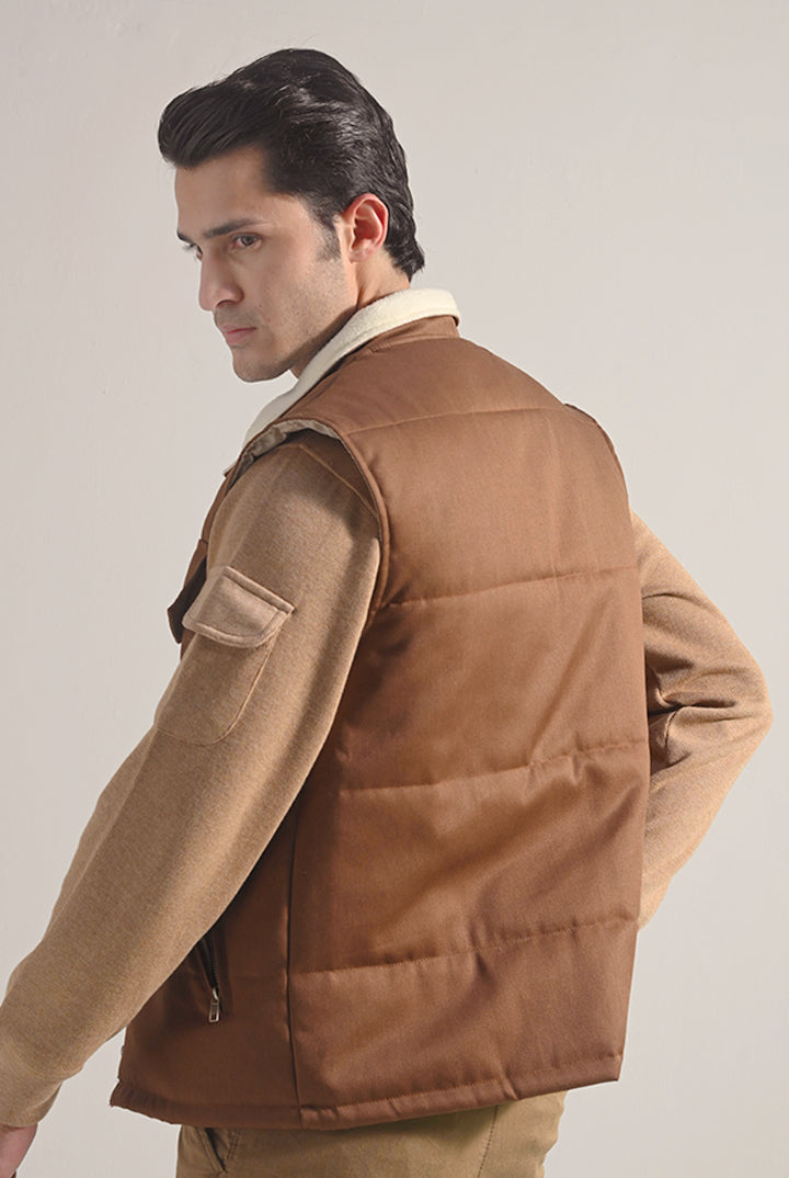 Sleeveless Cotton Jacket - Brown - Mendeez