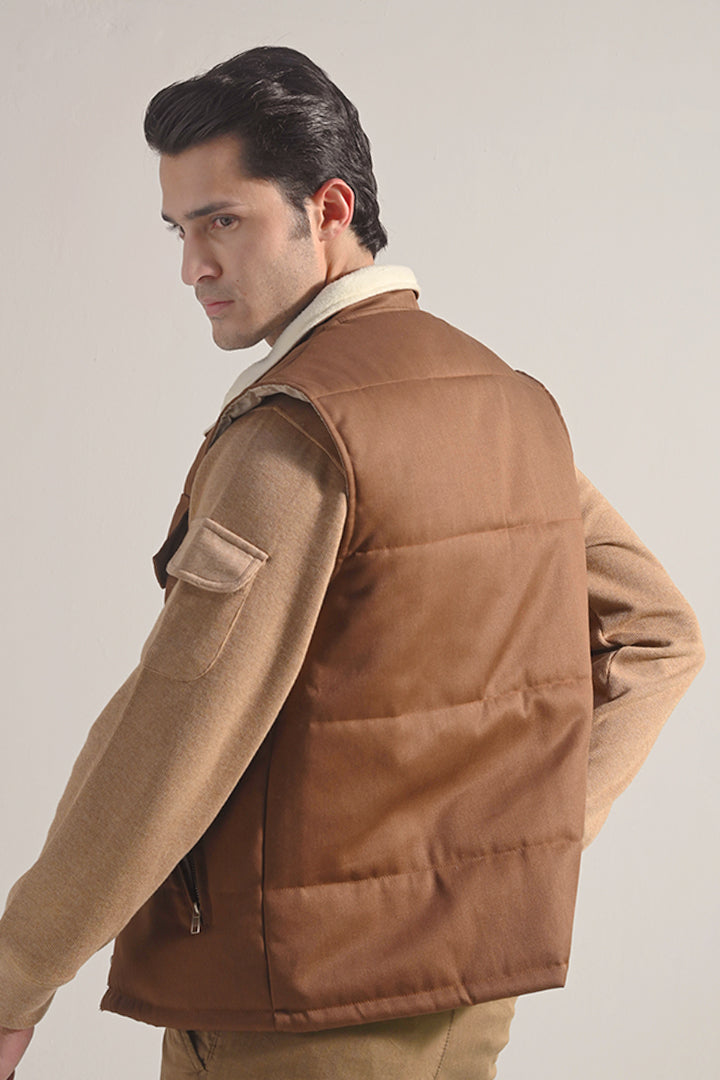 Sleeveless Cotton Jacket - Brown - Mendeez