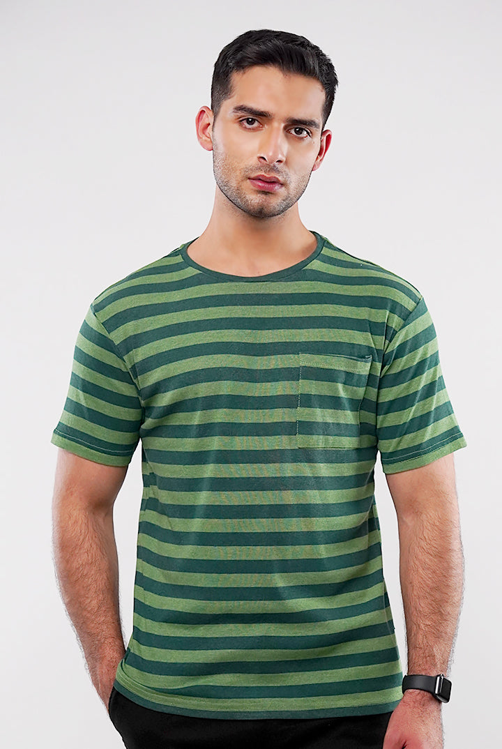 Striped Pocket T-Shirt - Green - Mendeez