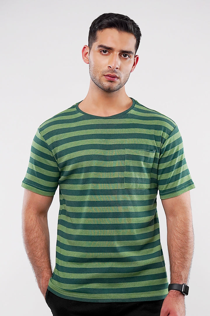 Striped Pocket T-Shirt - Green - Mendeez
