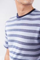 Striped Curved Hem T-Shirt - Sky Blue - Mendeez
