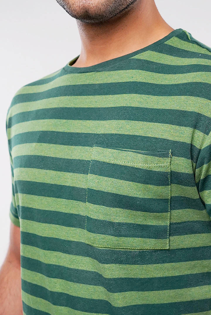 Striped Pocket T-Shirt - Green - Mendeez