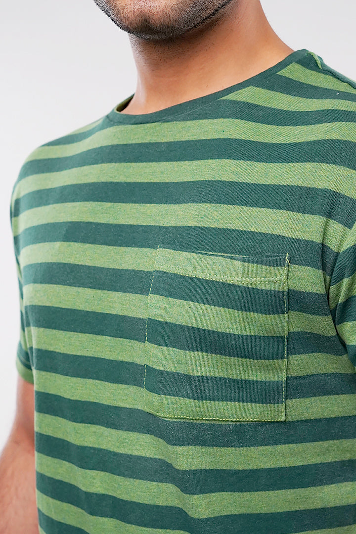 Striped Pocket T-Shirt - Green - Mendeez