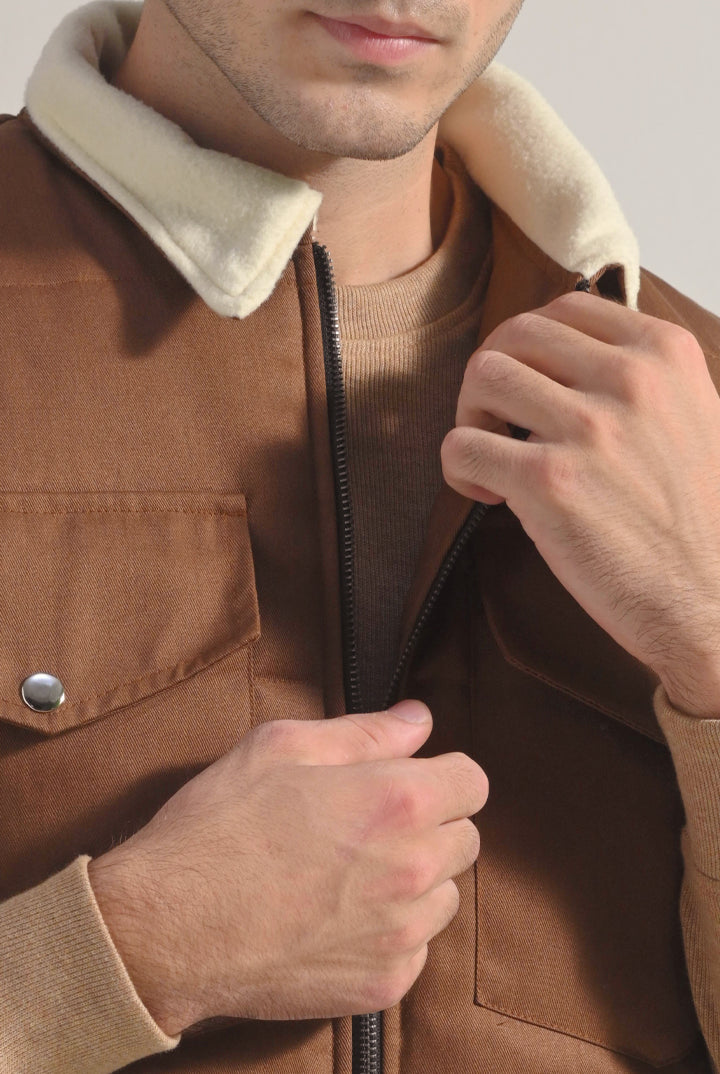 Sleeveless Cotton Jacket - Brown - Mendeez