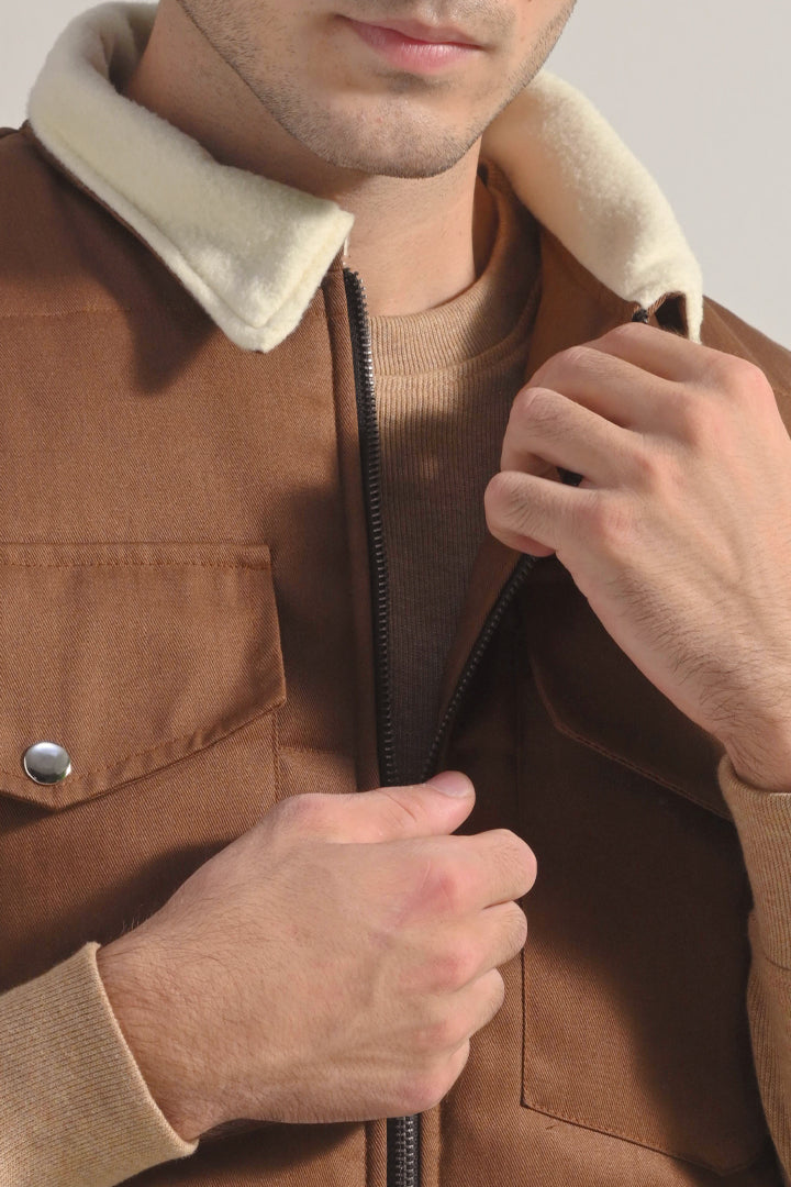 Sleeveless Cotton Jacket - Brown - Mendeez