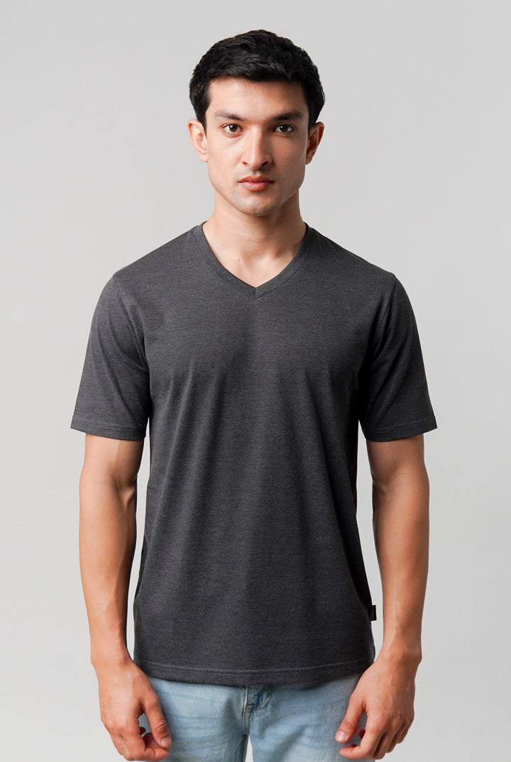 Regular Fit V-Neck T-Shirt - Charcoal Grey - Mendeez