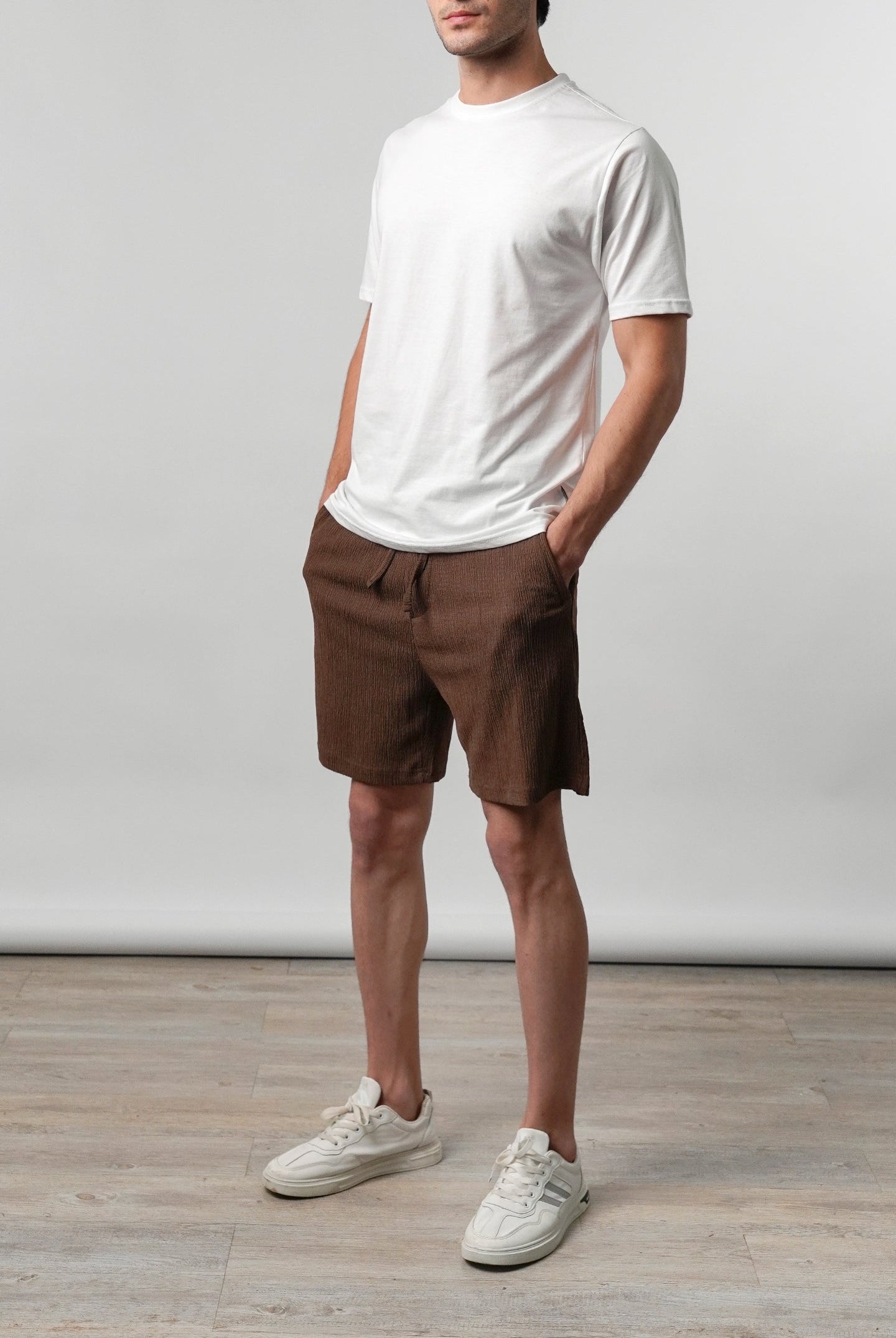 Textured Shorts - Brown - Mendeez