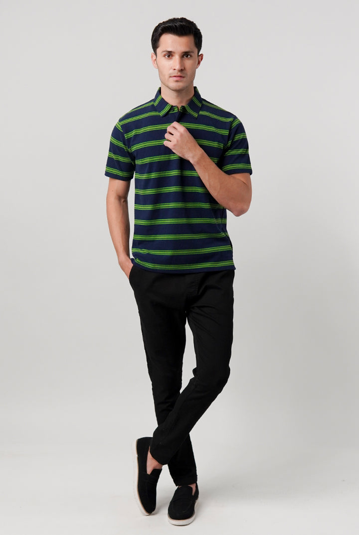 Striped Polo Shirt - Blue - Mendeez