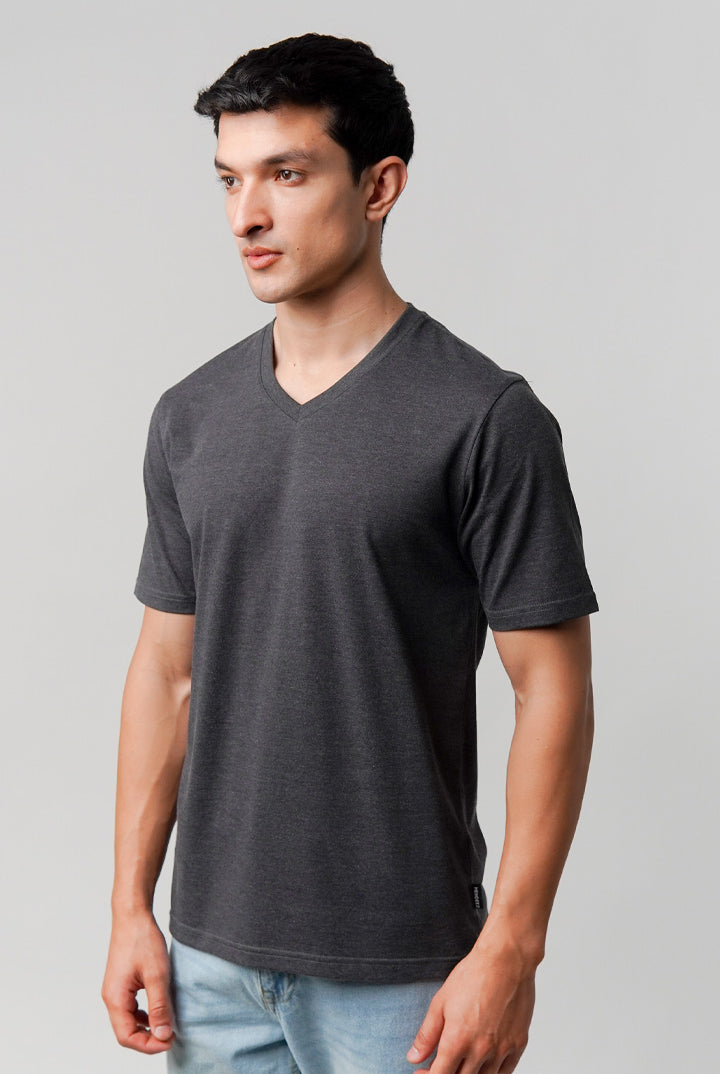 Regular Fit V-Neck T-Shirt - Charcoal Grey - Mendeez