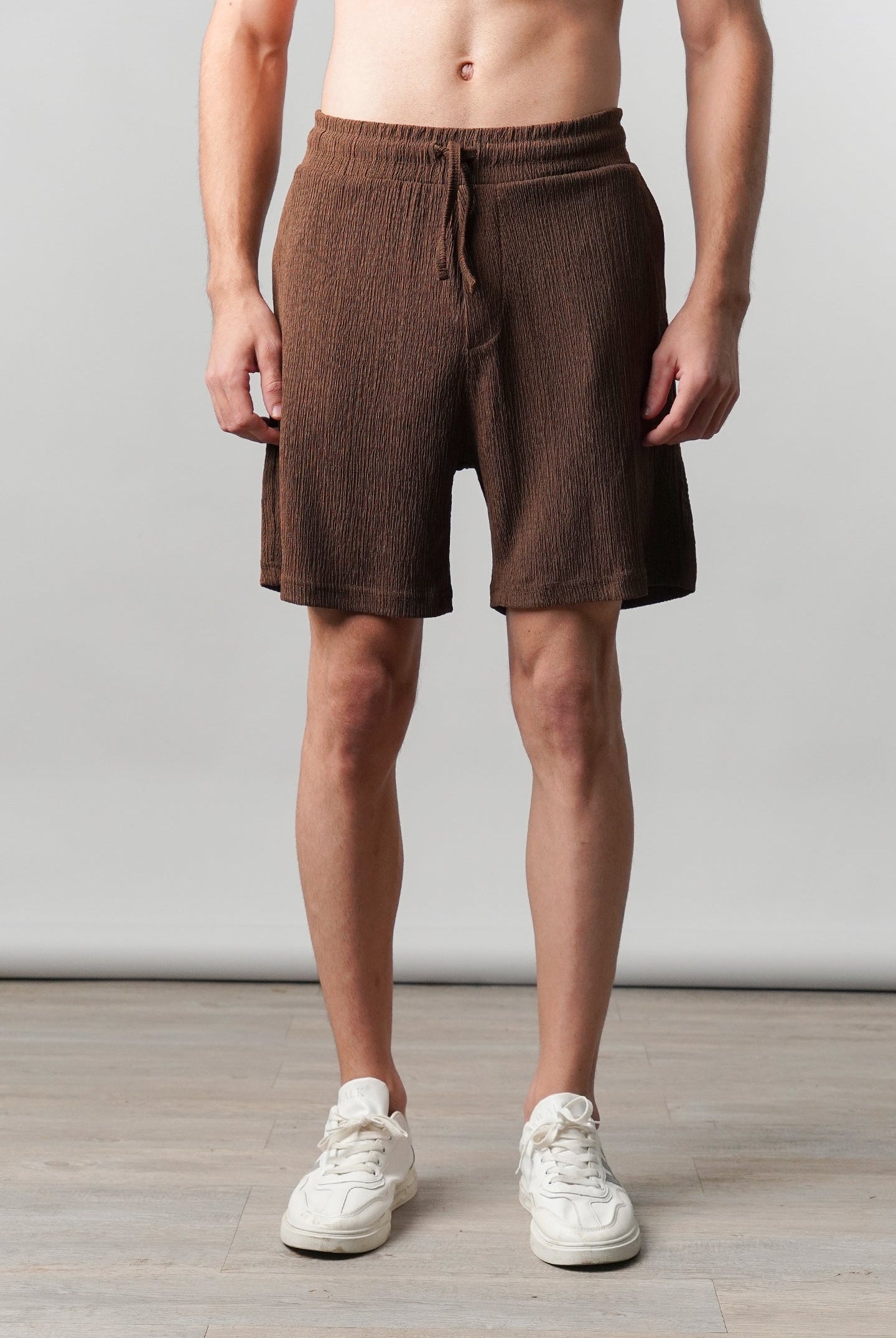 Textured Shorts - Brown - Mendeez