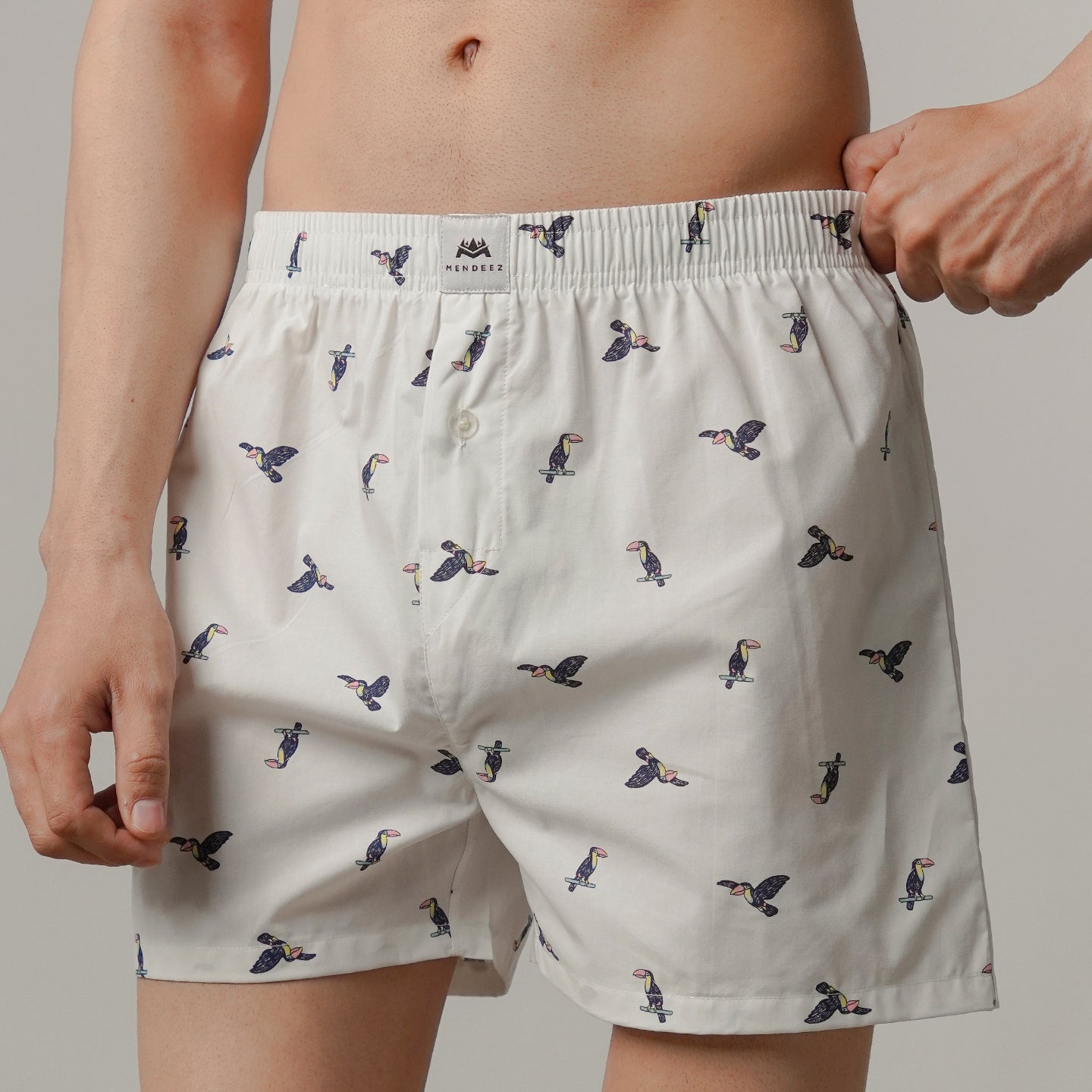 Printed Woven Boxer Shorts - White - Mendeez