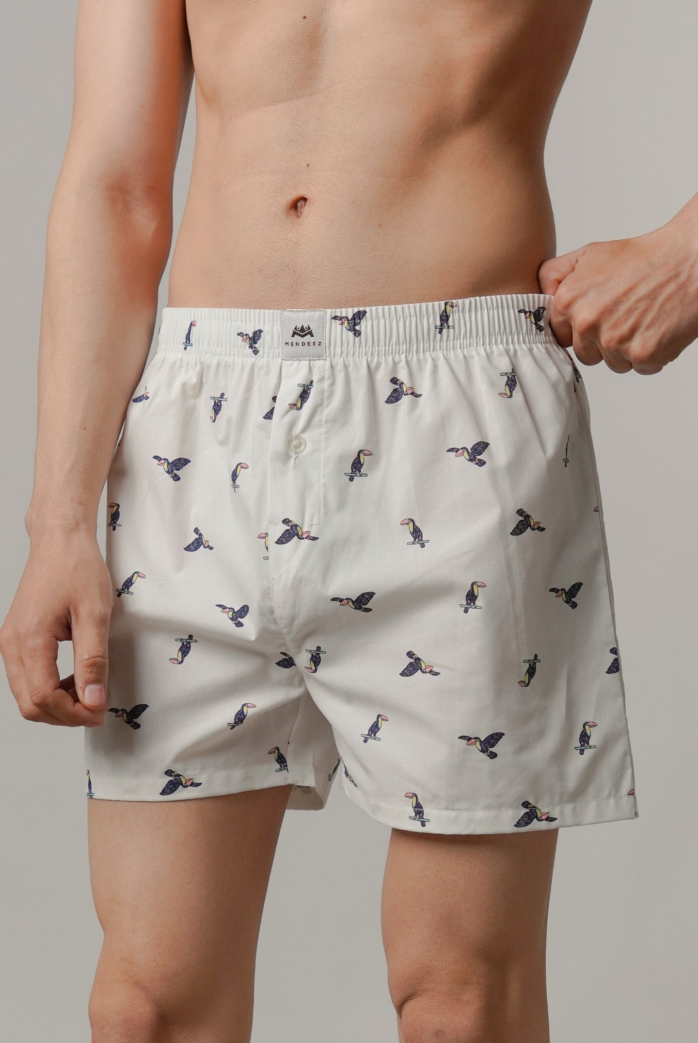 Printed Woven Boxer Shorts - White - Mendeez