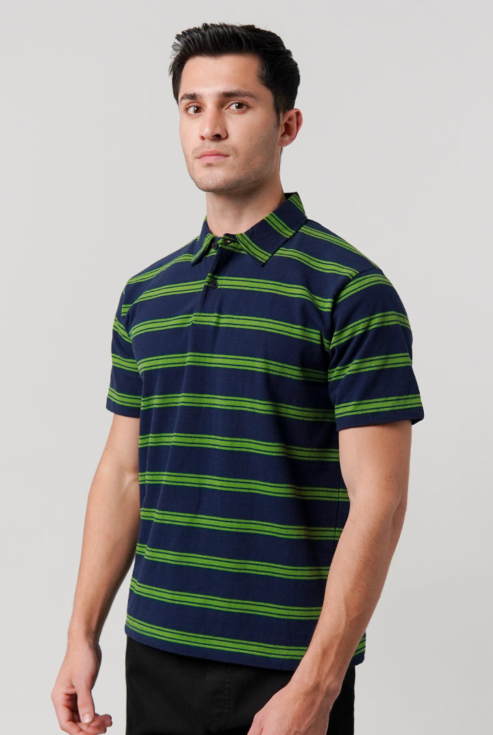 Striped Polo Shirt - Blue - Mendeez