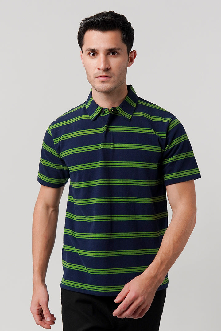 Striped Polo Shirt - Blue - Mendeez