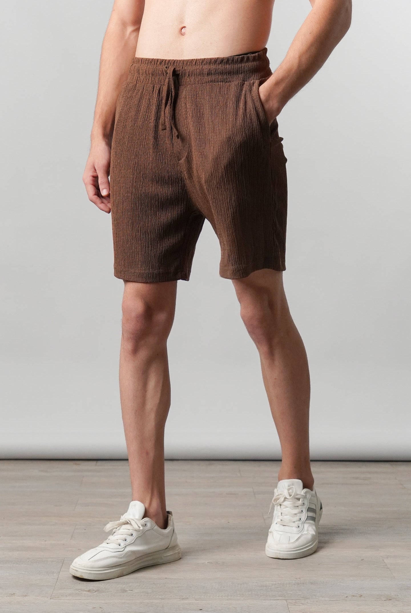 Textured Shorts - Brown - Mendeez