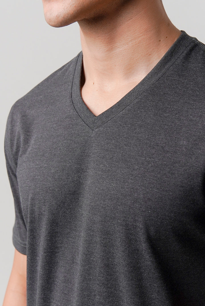 Regular Fit V-Neck T-Shirt - Charcoal Grey - Mendeez