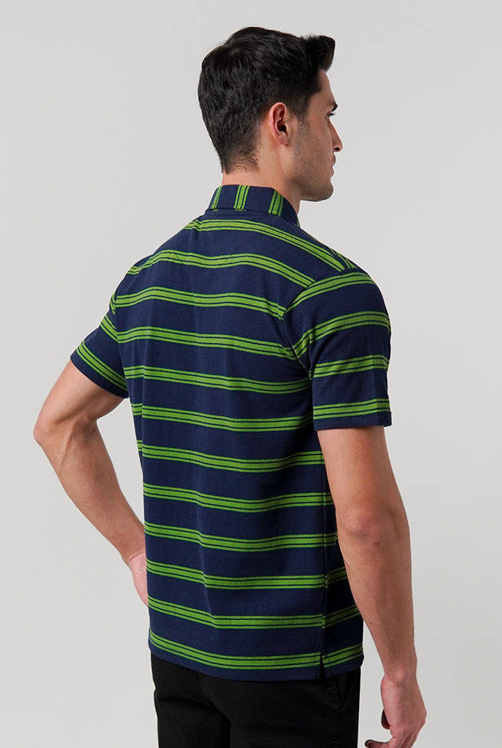 Striped Polo Shirt - Blue - Mendeez