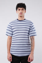 Striped Curved Hem T-Shirt - Sky Blue - Mendeez
