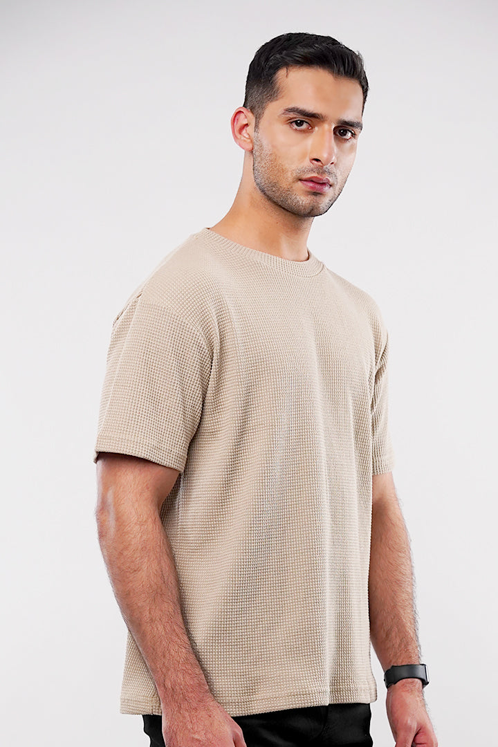 Textured Oversized T-Shirt - Cream - Mendeez