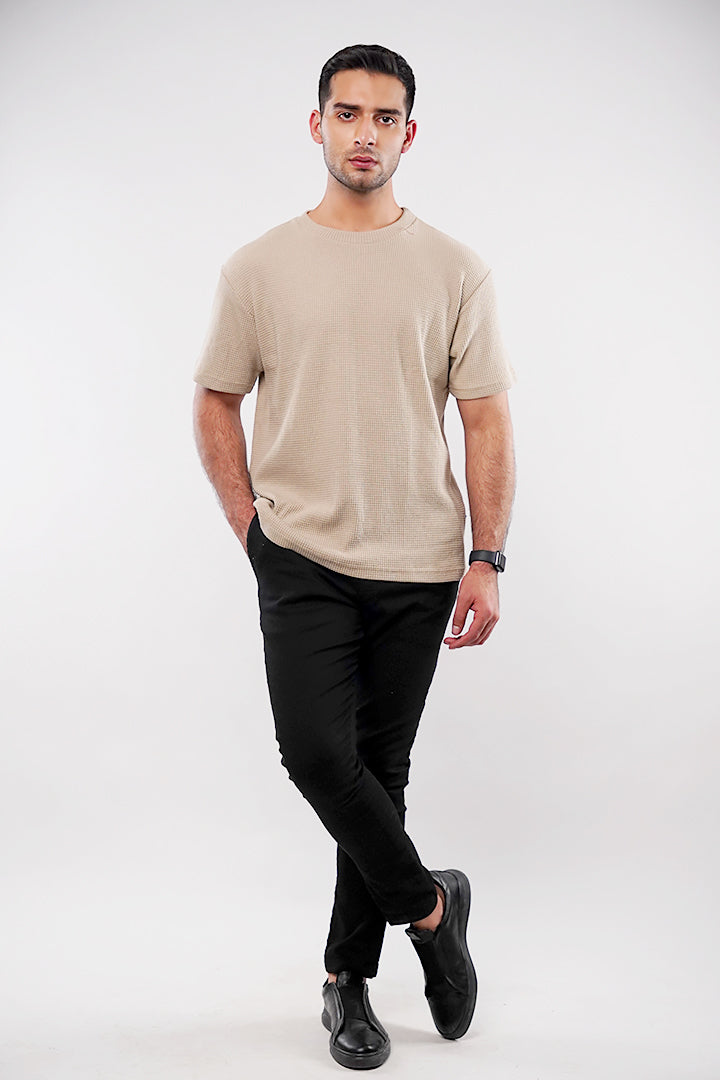 Textured Oversized T-Shirt - Cream - Mendeez