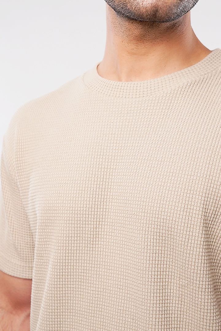 Textured Oversized T-Shirt - Cream - Mendeez