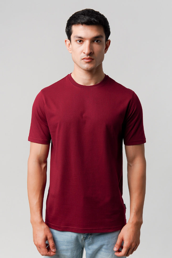 Regular Fit Crew Neck T-Shirt - Maroon - Mendeez