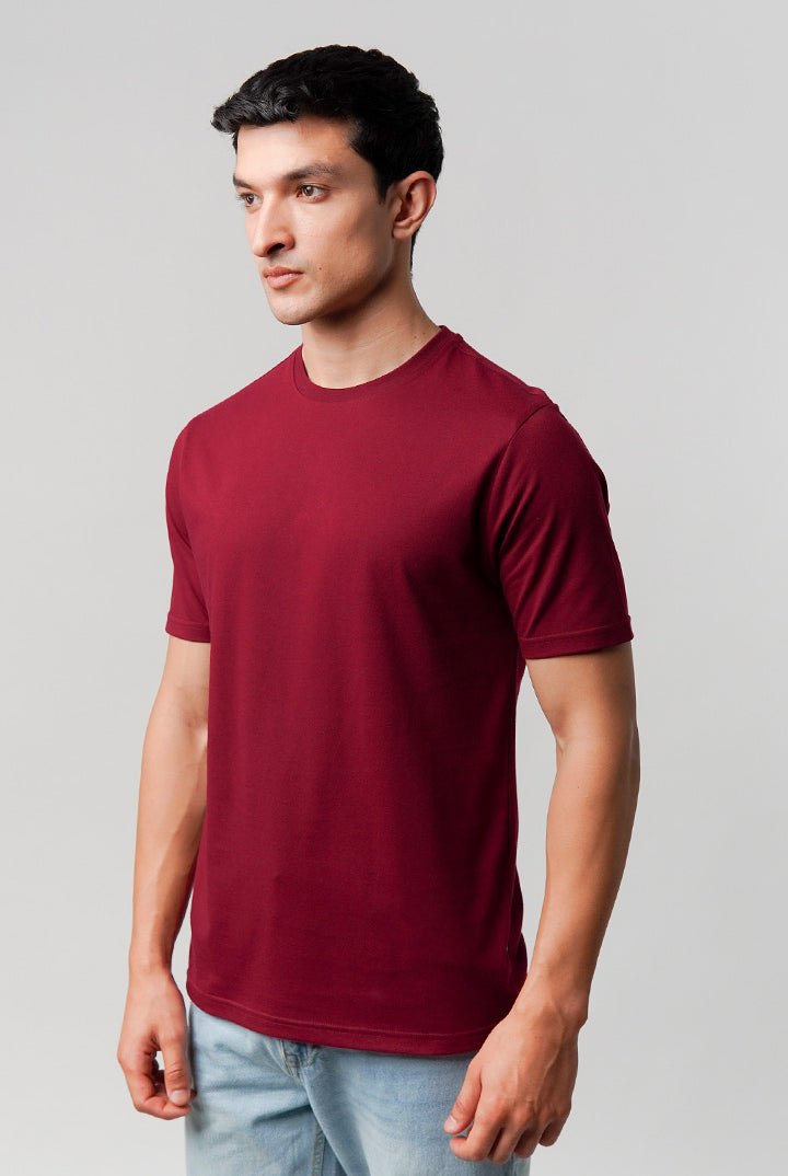 Regular Fit Crew Neck T-Shirt - Maroon - Mendeez