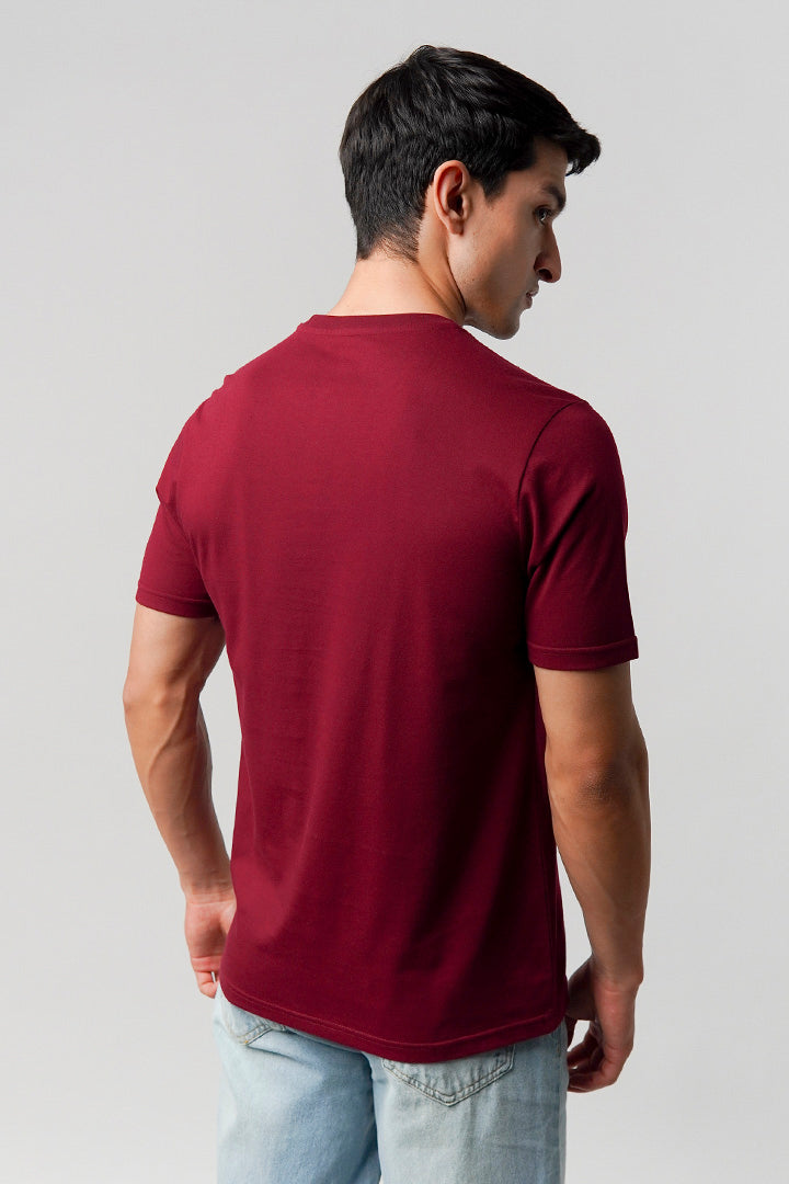 Regular Fit Crew Neck T-Shirt - Maroon - Mendeez