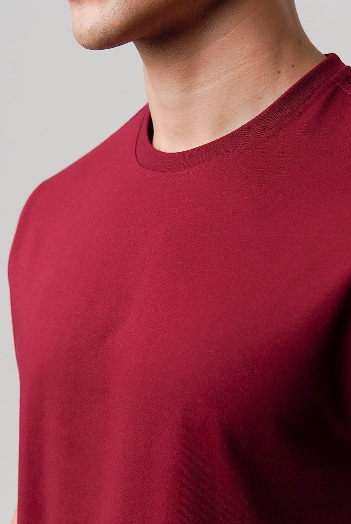 Regular Fit Crew Neck T-Shirt - Maroon - Mendeez