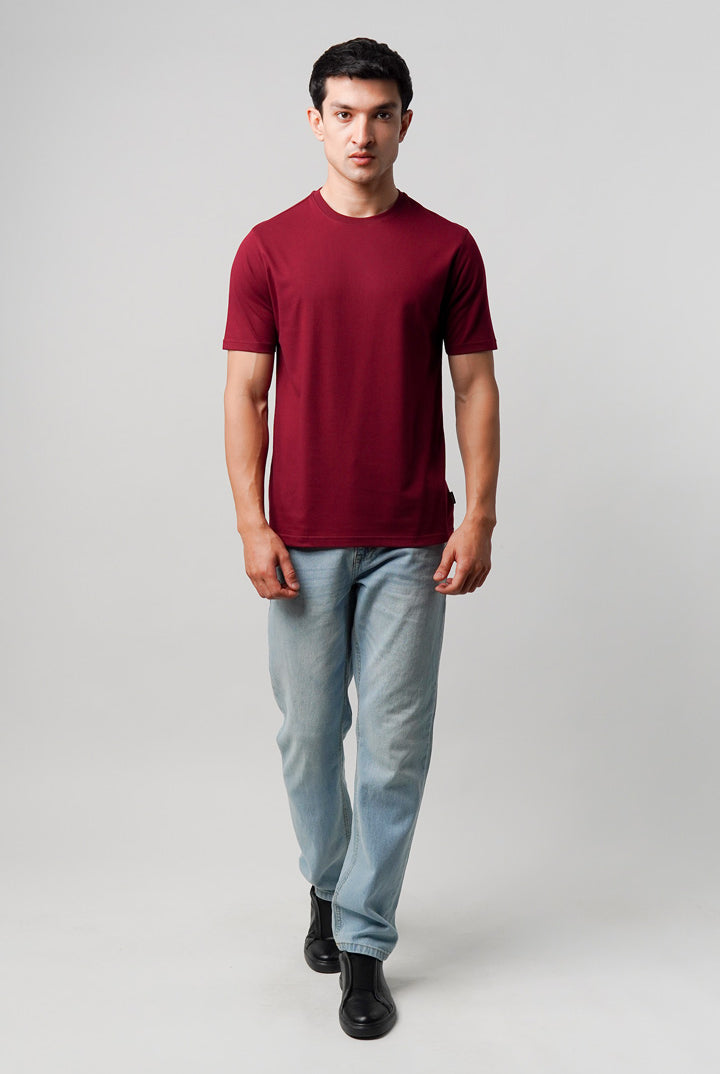 Regular Fit Crew Neck T-Shirt - Maroon - Mendeez