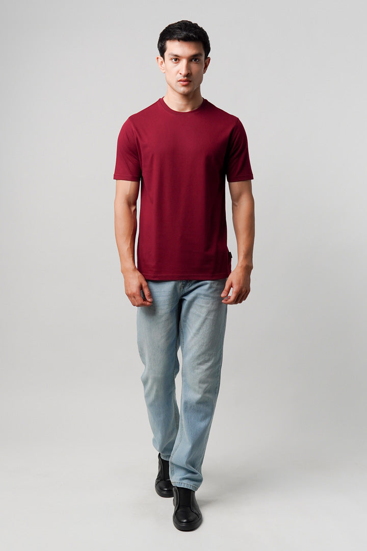 Regular Fit Crew Neck T-Shirt - Maroon - Mendeez