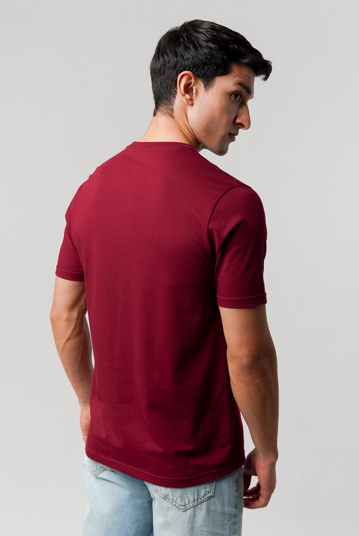 Regular Fit Henley T-Shirt - Maroon - Mendeez