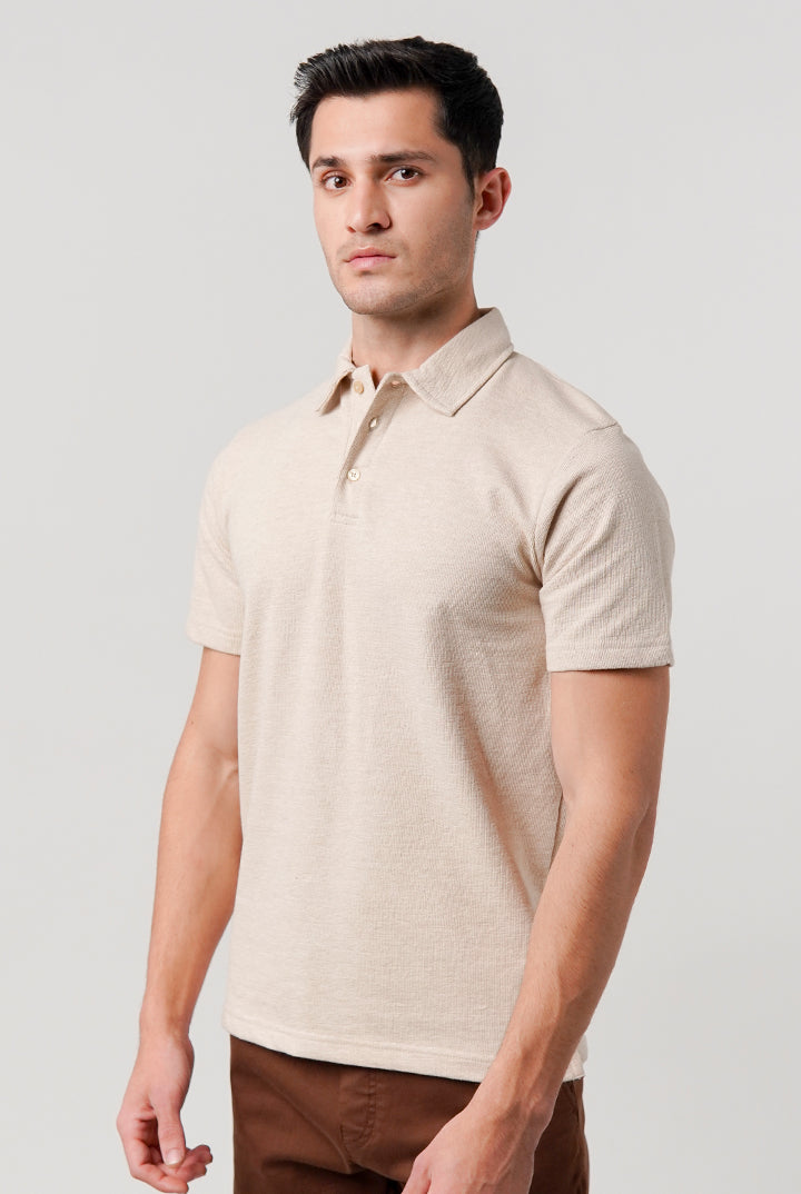 Knitted Polo Shirt - Beige - Mendeez