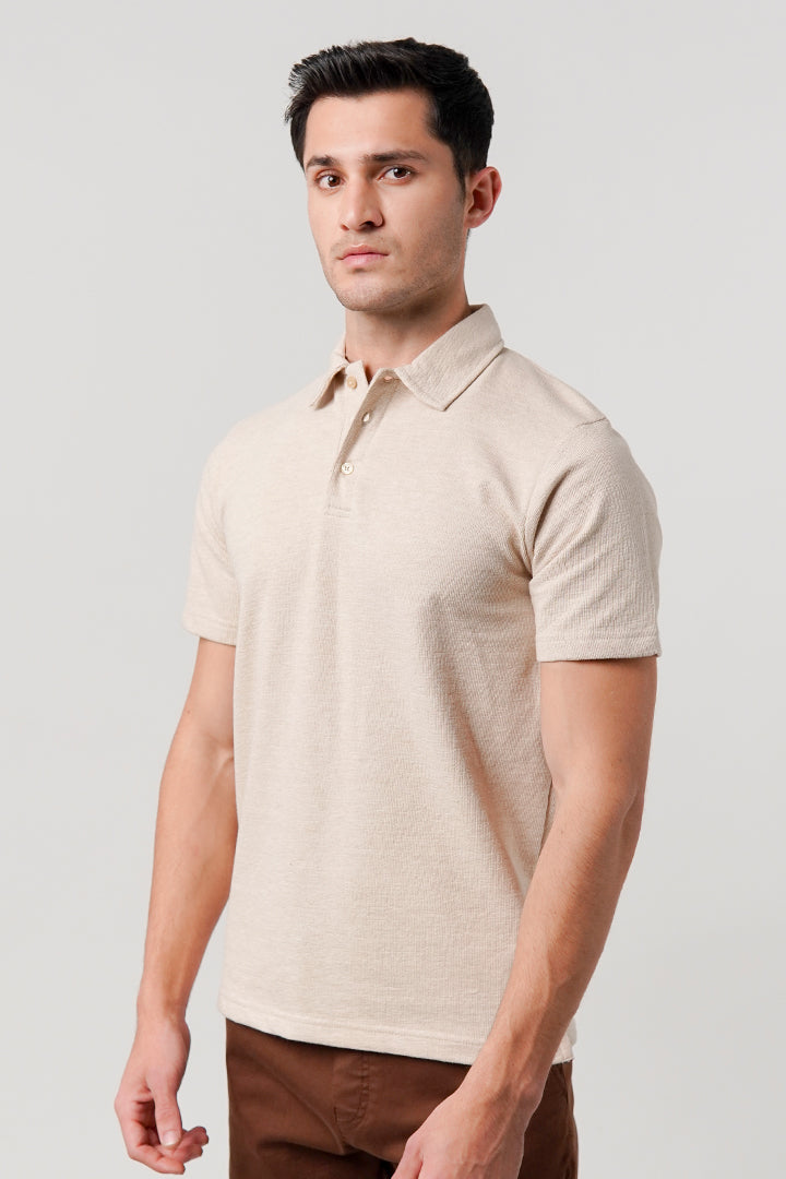 Knitted Polo Shirt - Beige - Mendeez