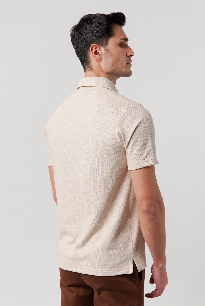 Knitted Polo Shirt - Beige - Mendeez