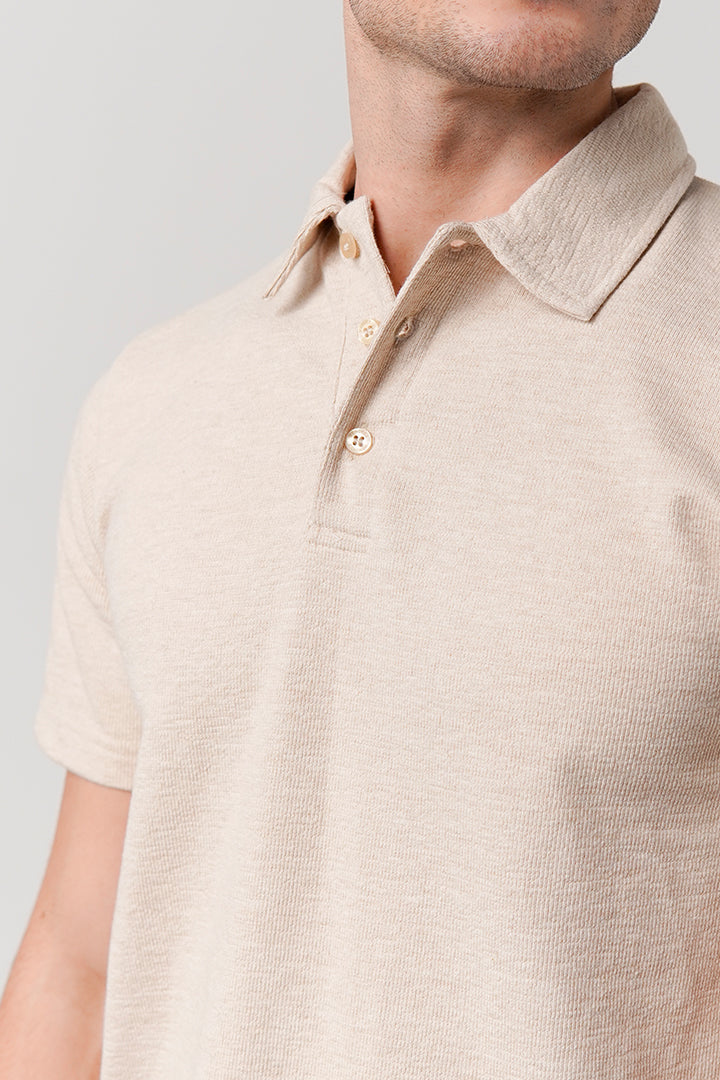 Knitted Polo Shirt - Beige - Mendeez
