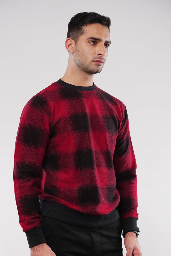Check Terry Sweatshirt - Red & Black - Mendeez