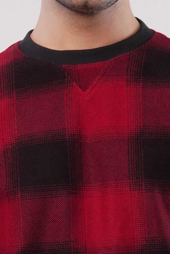 Check Terry Sweatshirt - Red & Black - Mendeez