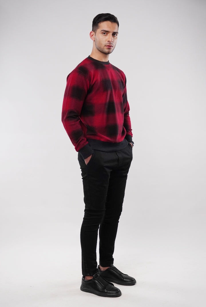 Check Terry Sweatshirt - Red & Black - Mendeez