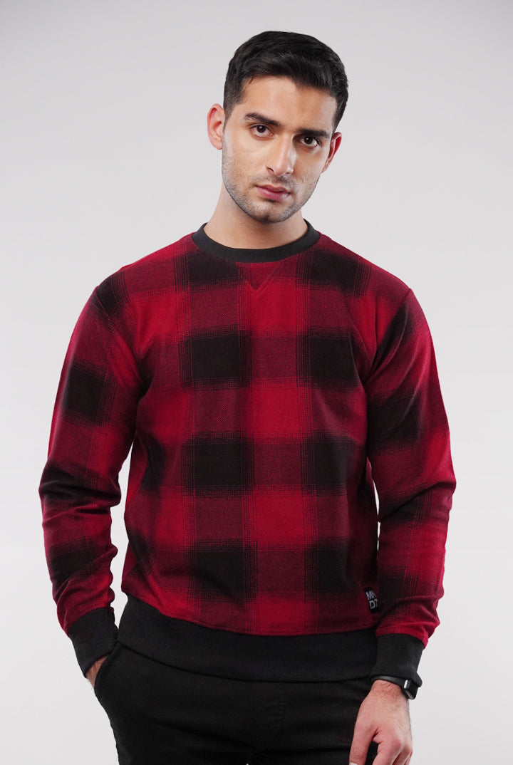Check Terry Sweatshirt - Red & Black - Mendeez