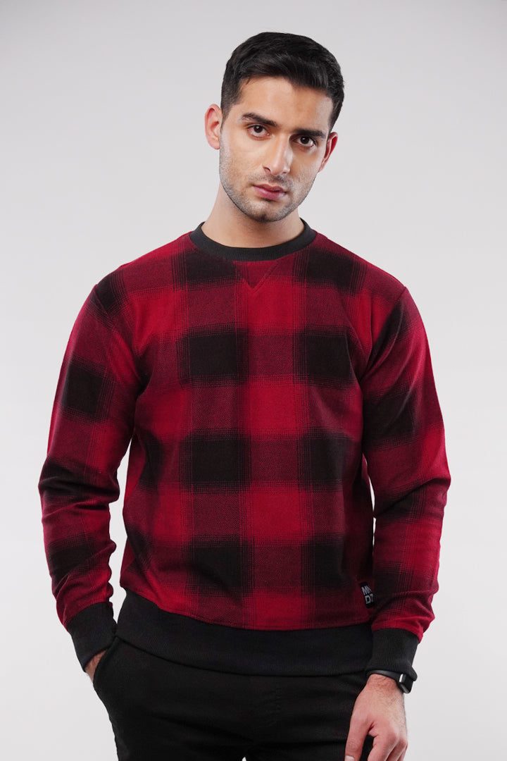Check Terry Sweatshirt - Red & Black - Mendeez