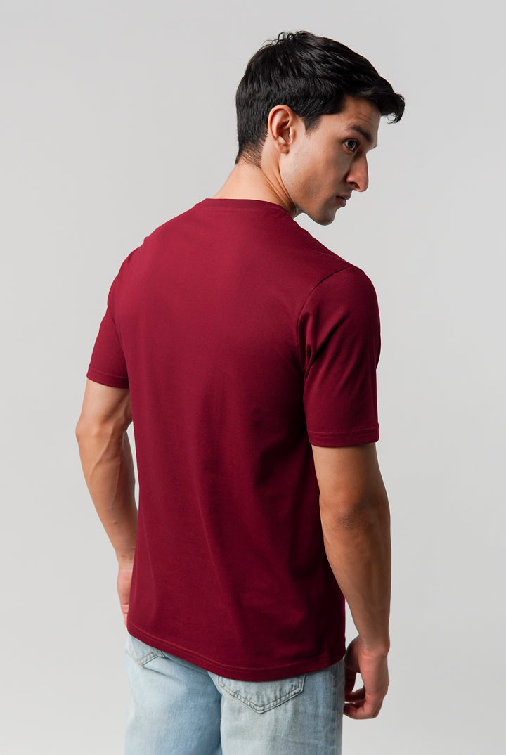 Regular Fit V-Neck T-Shirt - Maroon - Mendeez