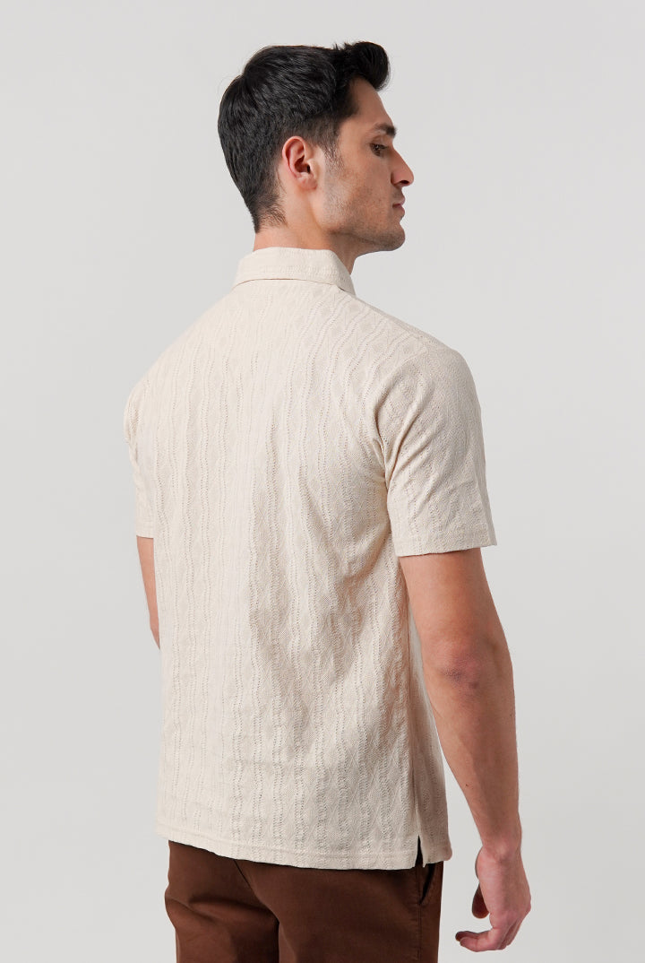 Jacquard Textured Polo Shirt - Beige - Mendeez